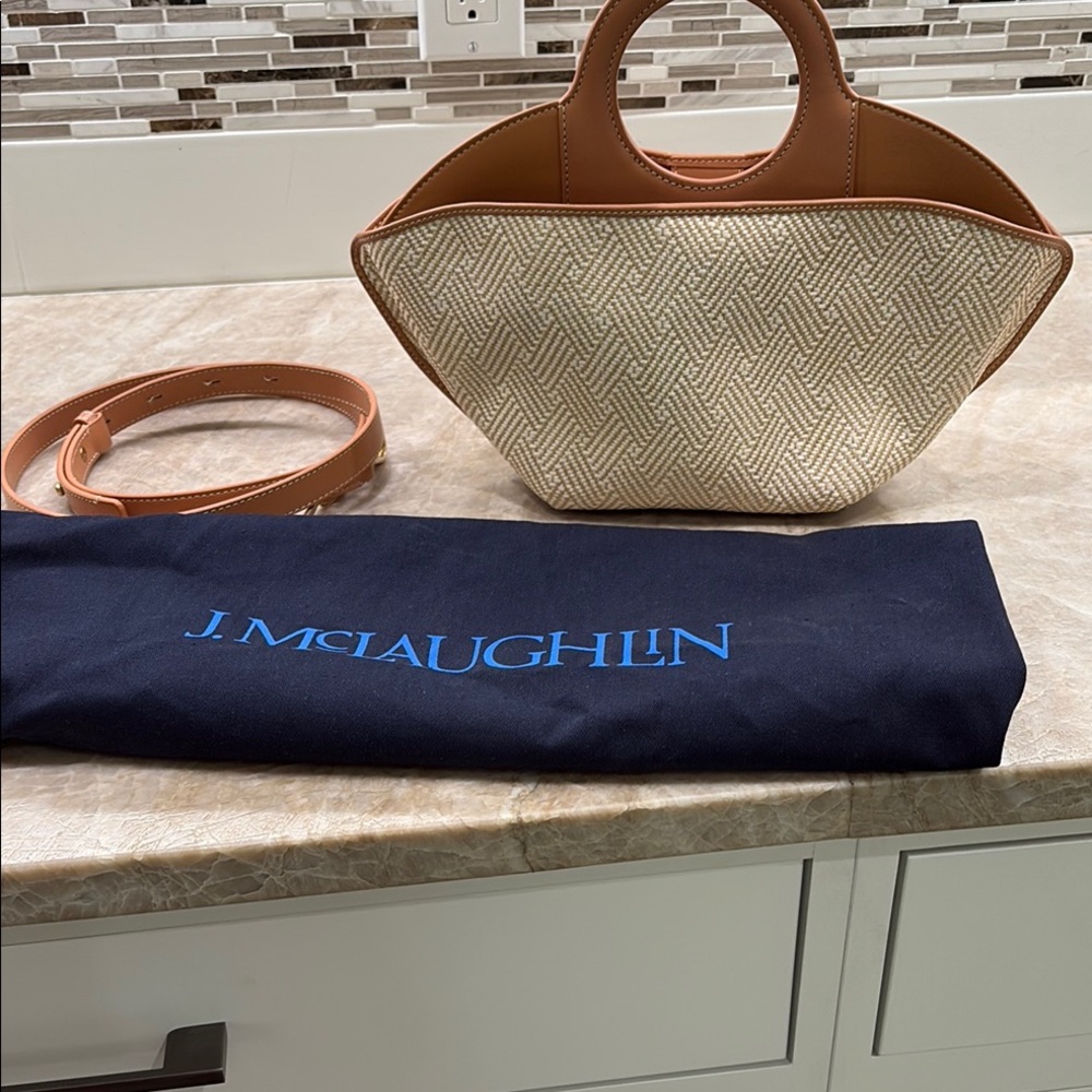 J. McLaughlin Tan and Cream Tote Bag